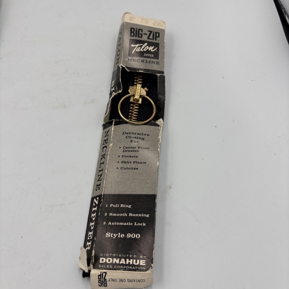 Vintage 1965 Talon "Big Zip" Ring Pull Neckline Zipper  20" Black Style 900 NOS